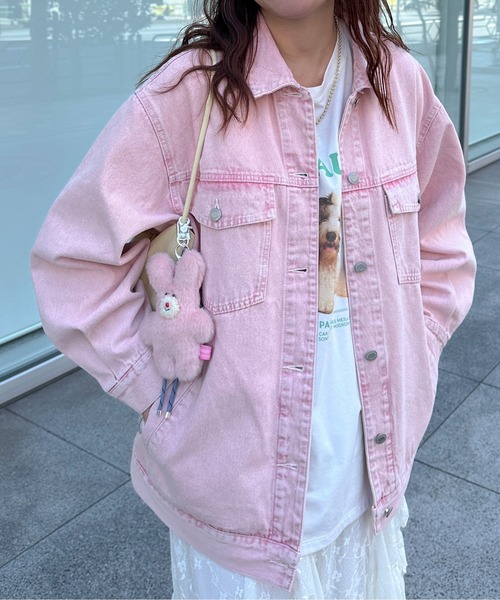 PILIT(ピリット)の「color denim big jacket(デニムジャケット・レディース・ピンク/イエロー・MEDIUM)」の4枚目の写真