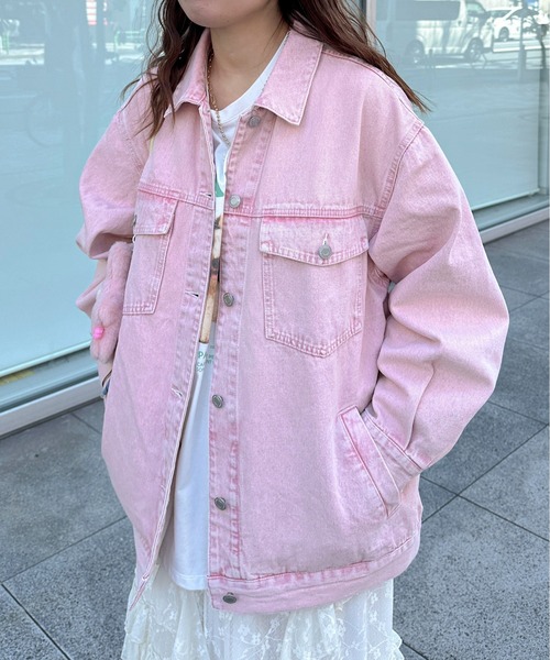 PILIT(ピリット)の「color denim big jacket(デニムジャケット・レディース・ピンク/イエロー・MEDIUM)」の12枚目の写真