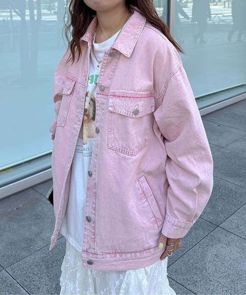 PILIT(ピリット)の「color denim big jacket(デニムジャケット・レディース・ピンク/イエロー・MEDIUM)」の13枚目の写真