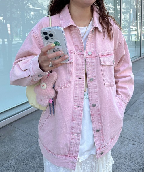 PILIT(ピリット)の「color denim big jacket(デニムジャケット・レディース・ピンク/イエロー・MEDIUM)」の5枚目の写真