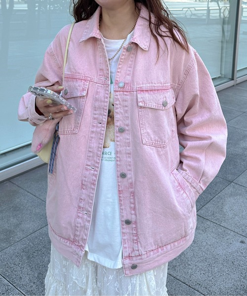 PILIT(ピリット)の「color denim big jacket(デニムジャケット・レディース・ピンク/イエロー・MEDIUM)」の14枚目の写真