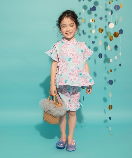 BRANSHES(ブランシェス)の「【キッズ】フリル甚平(浴衣・キッズ・ラベンダー/ピンク/レッド/サックスブルー・110/100/90/120)」の2枚目の写真
