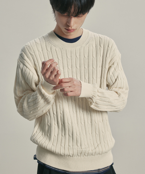 KNITTED(ニッティド)の「コットンケーブルラウンドニット CREAM(ニット/セーター・レディース・その他・XL/M)」の1枚目の写真