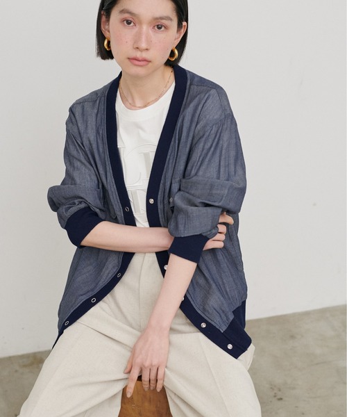 LARUTA（ラルータ）の「【LARUTA】シアーデニムVネックシャツブルゾン（ブルゾン・レディース・サックスブルー/ブラック/ブルー・FREE）」の3枚目の写真