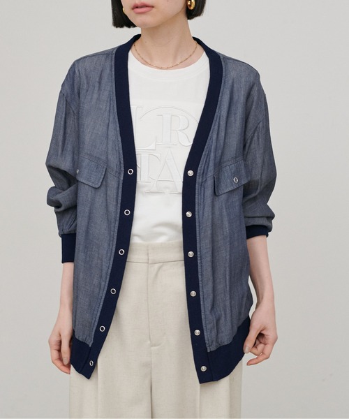 LARUTA（ラルータ）の「【LARUTA】シアーデニムVネックシャツブルゾン（ブルゾン・レディース・サックスブルー/ブラック/ブルー・FREE）」の6枚目の写真