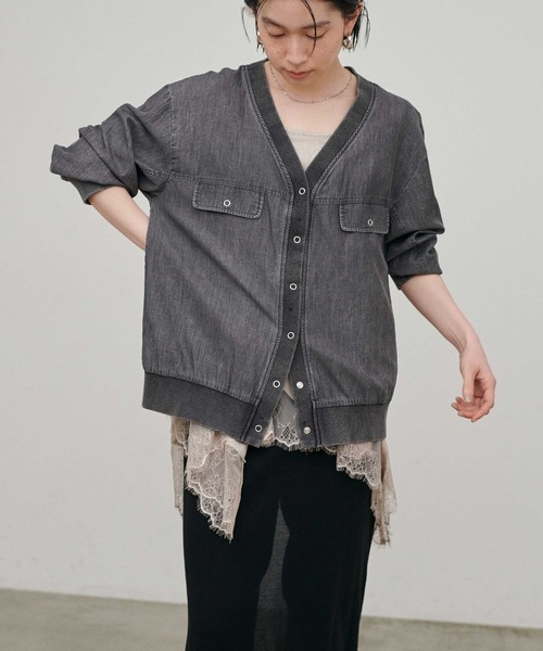LARUTA（ラルータ）の「【LARUTA】シアーデニムVネックシャツブルゾン（ブルゾン・レディース・サックスブルー/ブラック/ブルー・FREE）」の15枚目の写真