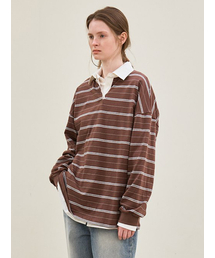 le（ル）の「stripe collared T-shirt (brown)（ポロシャツ）」