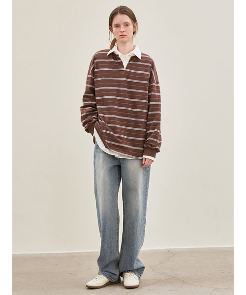 le（ル）の「stripe collared T-shirt (brown)（ポロシャツ・レディース・その他・FREE）」の3枚目の写真