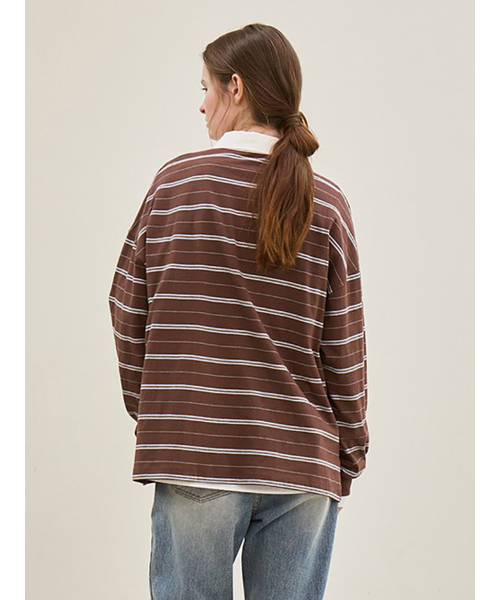 le（ル）の「stripe collared T-shirt (brown)（ポロシャツ・レディース・その他・FREE）」の4枚目の写真