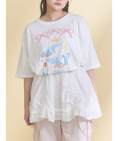 merry jenny(メリージェニー)の「うさぎのひみつ時間Tee(Tシャツ/カットソー・レディース・オフホワイト/ピンク・FREE)」の1枚目の写真