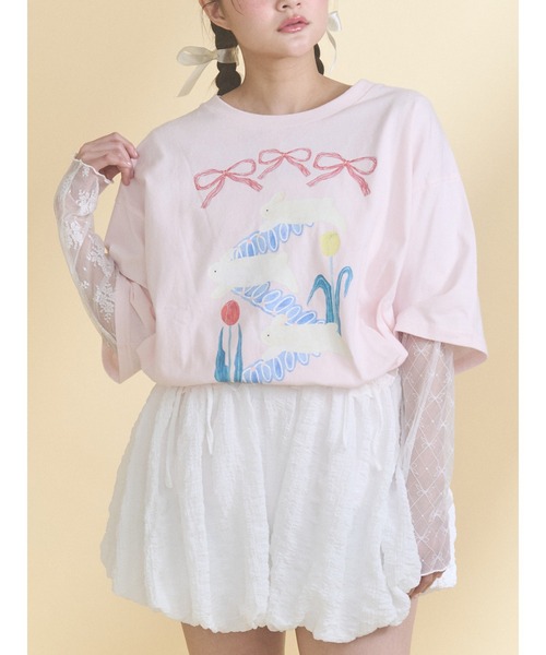 merry jenny(メリージェニー)の「うさぎのひみつ時間Tee(Tシャツ/カットソー・レディース・オフホワイト/ピンク・FREE)」の2枚目の写真