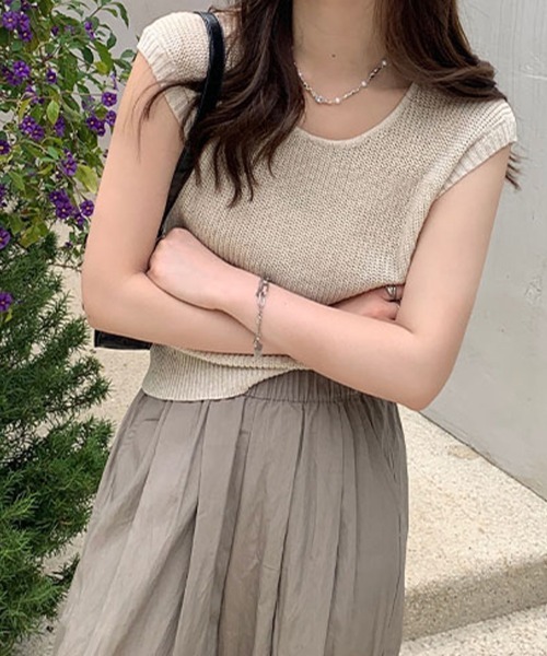 ReRe(リリ)の「ノースリーブニットトップス(ニット/セーター・レディース・ベージュ/ピンク/ベージュ×ブラック/ブラック×ベージュ・FREE)」の7枚目の写真