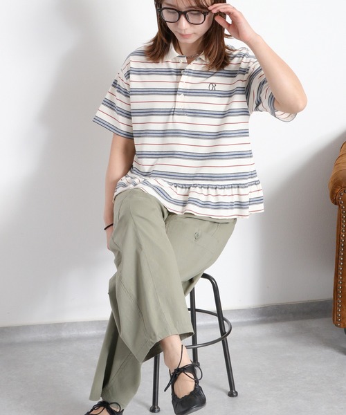 cepo（セポ）の「マルチボーダーポロフリルシャツ（Tシャツ/カットソー・レディース・ホワイト系その他/グレー系その他・M）」の16枚目の写真