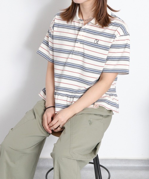 cepo（セポ）の「マルチボーダーポロフリルシャツ（Tシャツ/カットソー・レディース・ホワイト系その他/グレー系その他・M）」の15枚目の写真