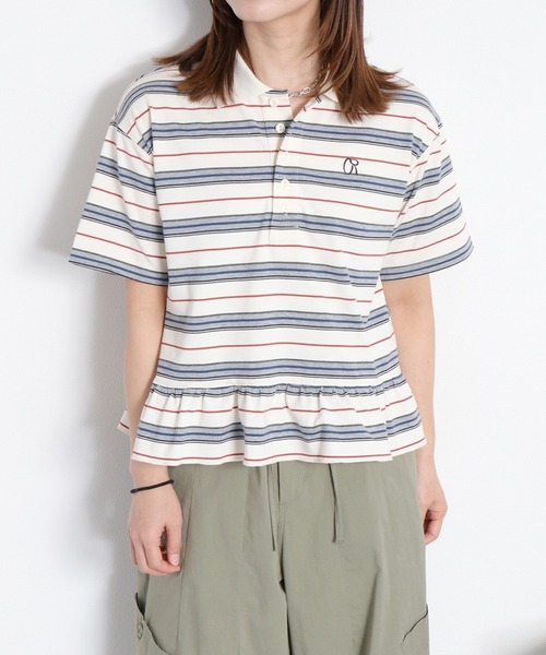 cepo（セポ）の「マルチボーダーポロフリルシャツ（Tシャツ/カットソー・レディース・ホワイト系その他/グレー系その他・M）」の14枚目の写真
