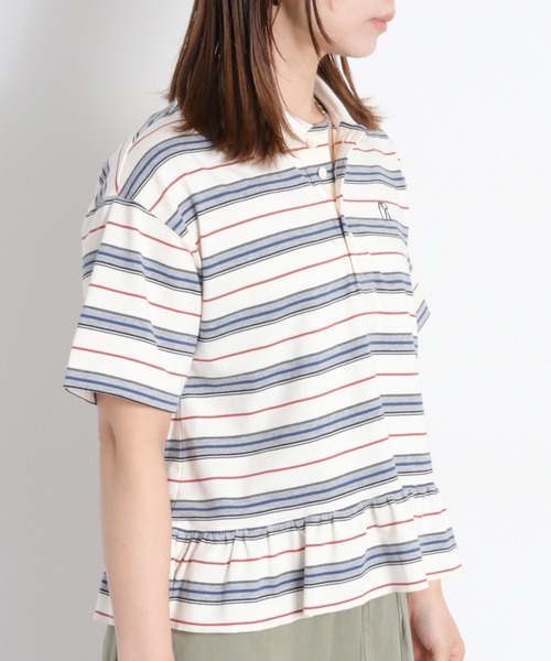cepo（セポ）の「マルチボーダーポロフリルシャツ（Tシャツ/カットソー・レディース・ホワイト系その他/グレー系その他・M）」の11枚目の写真