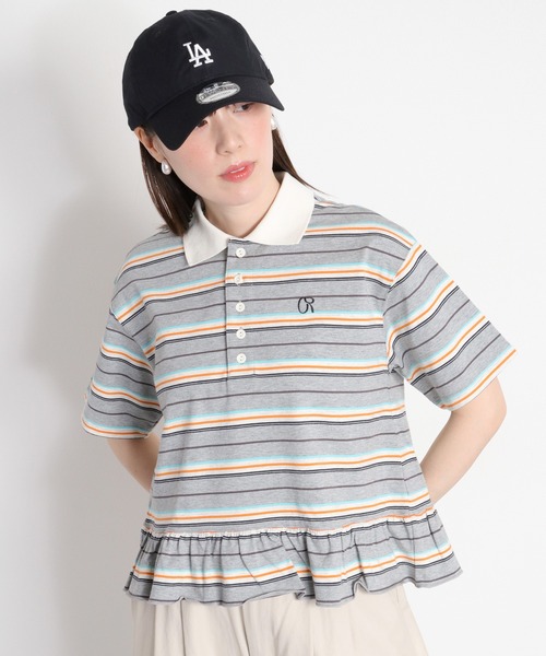 cepo（セポ）の「マルチボーダーポロフリルシャツ（Tシャツ/カットソー・レディース・ホワイト系その他/グレー系その他・M）」の3枚目の写真