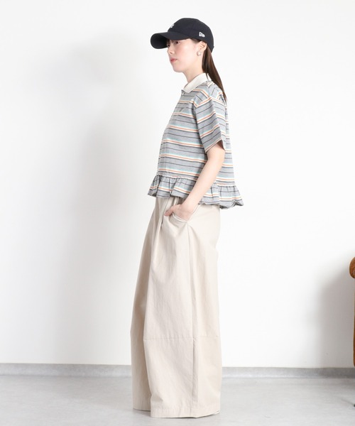 cepo（セポ）の「マルチボーダーポロフリルシャツ（Tシャツ/カットソー・レディース・ホワイト系その他/グレー系その他・M）」の7枚目の写真