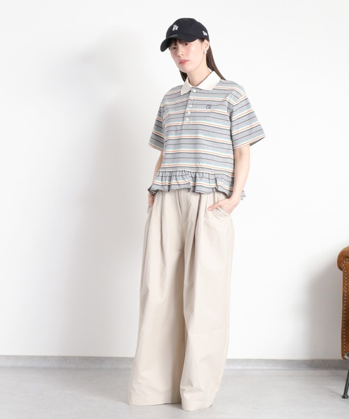 cepo（セポ）の「マルチボーダーポロフリルシャツ（Tシャツ/カットソー・レディース・ホワイト系その他/グレー系その他・M）」の9枚目の写真