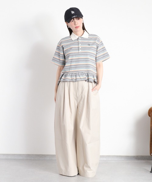 cepo（セポ）の「マルチボーダーポロフリルシャツ（Tシャツ/カットソー・レディース・ホワイト系その他/グレー系その他・M）」の4枚目の写真