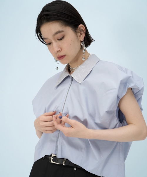 HARE(ハレ)の「ジップノースリーブジャガードキリカエシャツ(HARE)(シャツ/ブラウス・レディース・ライトブルー/ブラック・FREE)」の17枚目の写真