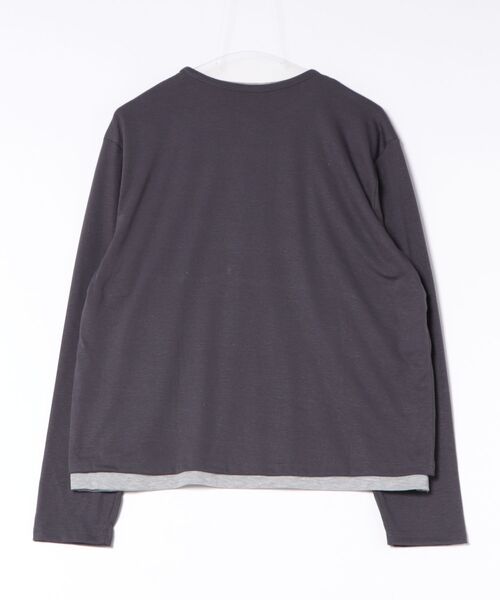 Chikashitsu +(チカシツプラス)の「【Chikashitsu +】cropped double layered henley neck long sleeve / 【チカシツプラス】クロップドダブルレイヤードヘンリーネックロンT<着用動画あり>(Tシャツ/カットソー・メンズ・ブラック/ネイビー/チャコール・ONE SIZE)」の4枚目の写真