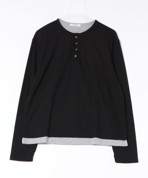 Chikashitsu +(チカシツプラス)の「【Chikashitsu +】cropped double layered henley neck long sleeve / 【チカシツプラス】クロップドダブルレイヤードヘンリーネックロンT<着用動画あり>(Tシャツ/カットソー・メンズ・ブラック/ネイビー/チャコール・ONE SIZE)」の19枚目の写真