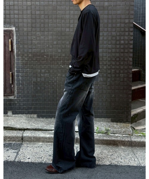 Chikashitsu +(チカシツプラス)の「【Chikashitsu +】cropped double layered henley neck long sleeve / 【チカシツプラス】クロップドダブルレイヤードヘンリーネックロンT<着用動画あり>(Tシャツ/カットソー・メンズ・ブラック/ネイビー/チャコール・ONE SIZE)」の17枚目の写真