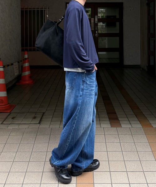 Chikashitsu +(チカシツプラス)の「【Chikashitsu +】cropped double layered henley neck long sleeve / 【チカシツプラス】クロップドダブルレイヤードヘンリーネックロンT<着用動画あり>(Tシャツ/カットソー・メンズ・ブラック/ネイビー/チャコール・ONE SIZE)」の21枚目の写真