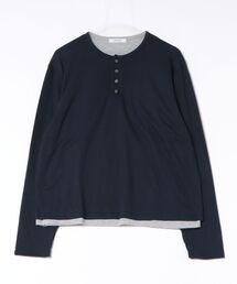 Chikashitsu +（チカシツプラス）の「【Chikashitsu +】cropped double layered henley neck long sleeve / 【チカシツプラス】クロップドダブルレイヤードヘンリーネックロンT＜着用動画あり＞（Tシャツ/カットソー）」