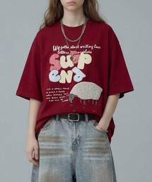 ギンガムパッチワーク文字アップリケ × もこもこひつじ刺繍 ビッグTシャツ (SS)