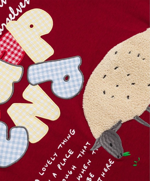 HOOK(フック)の「ギンガムパッチワーク文字アップリケ × もこもこひつじ刺繍 ビッグTシャツ (SS)(Tシャツ/カットソー・メンズ・ワインレッド/ブラック・FREE)」の19枚目の写真