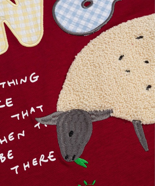 HOOK(フック)の「ギンガムパッチワーク文字アップリケ × もこもこひつじ刺繍 ビッグTシャツ (SS)(Tシャツ/カットソー・メンズ・ワインレッド/ブラック・FREE)」の17枚目の写真