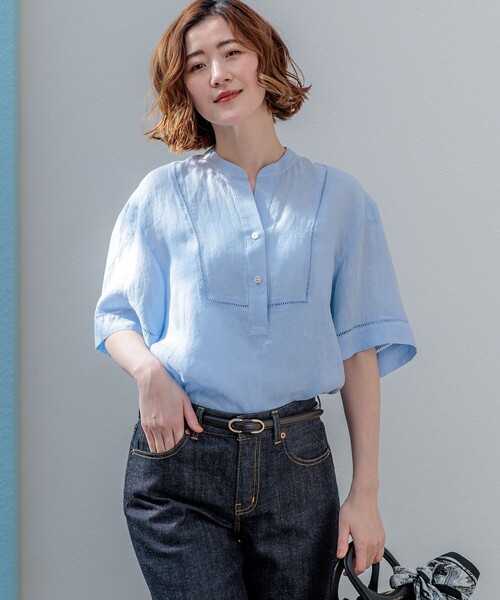 23区(ニジュウサンク)の「LIBECOリネン はしごレース ブラウス(シャツ/ブラウス・レディース・オレンジ系/ライトグリーン系/スカイブルー系/ライトイエロー系/ダルブルー系・38)」の3枚目の写真