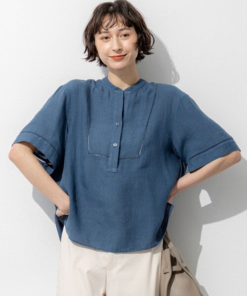 23区(ニジュウサンク)の「LIBECOリネン はしごレース ブラウス(シャツ/ブラウス・レディース・オレンジ系/ライトグリーン系/スカイブルー系/ライトイエロー系/ダルブルー系・38)」の4枚目の写真