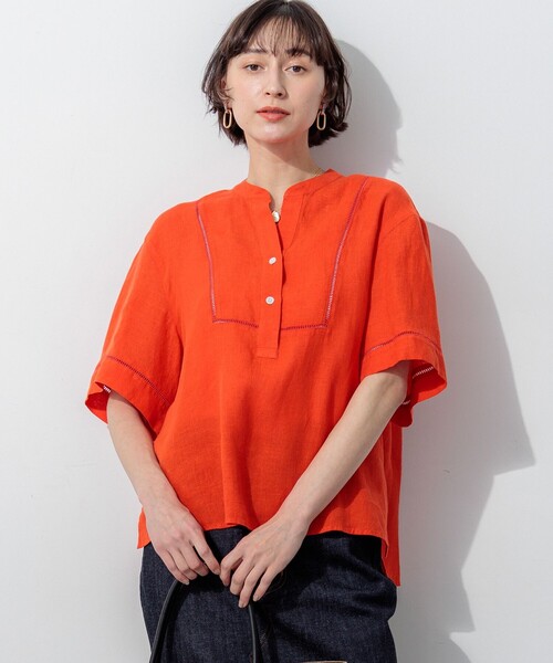 23区(ニジュウサンク)の「LIBECOリネン はしごレース ブラウス(シャツ/ブラウス・レディース・オレンジ系/ライトグリーン系/スカイブルー系/ライトイエロー系/ダルブルー系・38)」の1枚目の写真