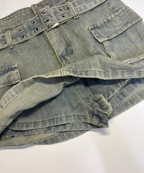 NANEA（ナネア）の「ベルト付き カーゴ デニム ミニスカート　インパン付き（デニムスカート・レディース・ブルー・LARGE/MEDIUM）」の13枚目の写真