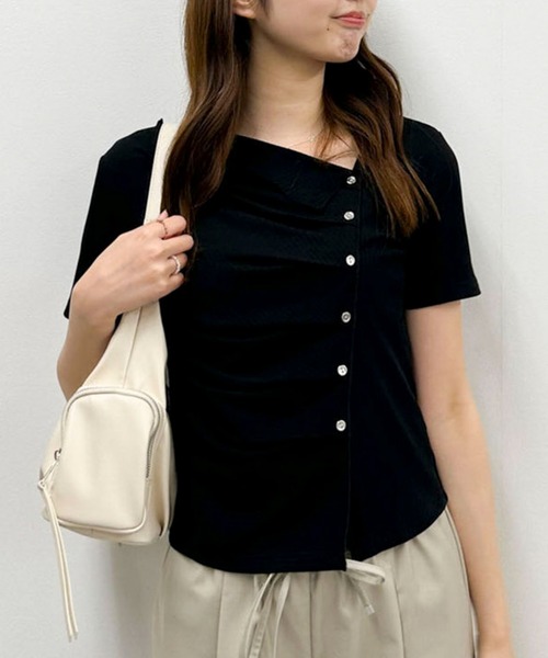 archives(アルシーヴ)の「【ONかわ】アシメタックボタンカットTOPS 5S(Tシャツ/カットソー・レディース・ネイビー/イエロー/ブラック/チャコールグレー・MEDIUM)」の22枚目の写真