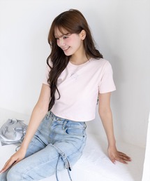 clear | ラインストーンロゴチビT［骨格ウェーブ/クロップドサイズ/華奢見え］(Tシャツ/カットソー)
