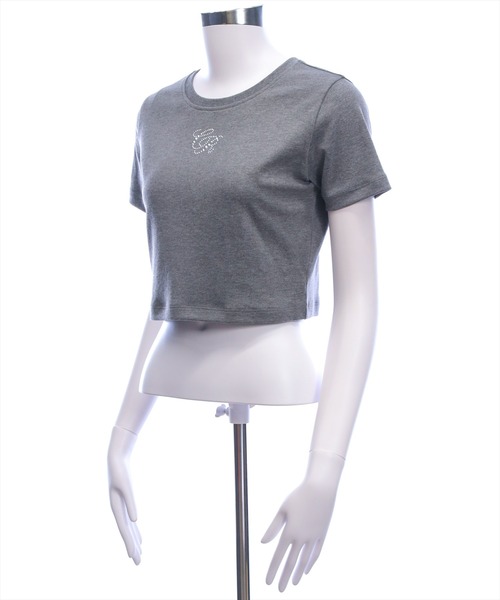 clear（クリア）の「ラインストーンロゴチビT［骨格ウェーブ/クロップドサイズ/華奢見え］（Tシャツ/カットソー・レディース・ブラック/カーキ/オフホワイト/グレー/イエロー/レッド/ピンク・F）」の22枚目の写真