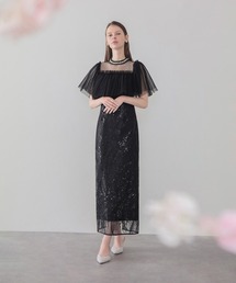 セール】【LEJA】ラッフルシアーパイピングIラインワンピースドレス