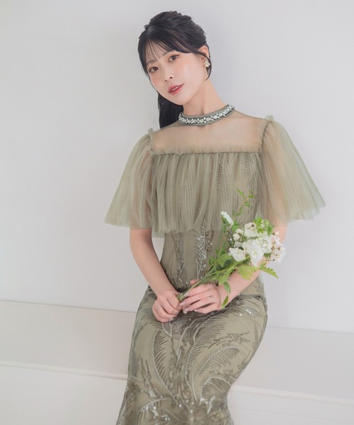 Leja(レジャ)の「【LEJA】ビジューネックチュールスパンコールリーフIラインワンピースオケージョンドレス(ドレス・レディース・グリーン/ブラック・MEDIUM/SMALL)」の21枚目の写真