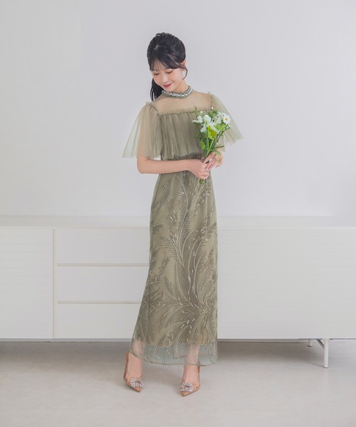 Leja(レジャ)の「【LEJA】ビジューネックチュールスパンコールリーフIラインワンピースオケージョンドレス(ドレス・レディース・グリーン/ブラック・MEDIUM/SMALL)」の10枚目の写真