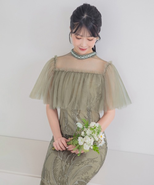 Leja(レジャ)の「【LEJA】ビジューネックチュールスパンコールリーフIラインワンピースオケージョンドレス(ドレス・レディース・グリーン/ブラック・MEDIUM/SMALL)」の11枚目の写真