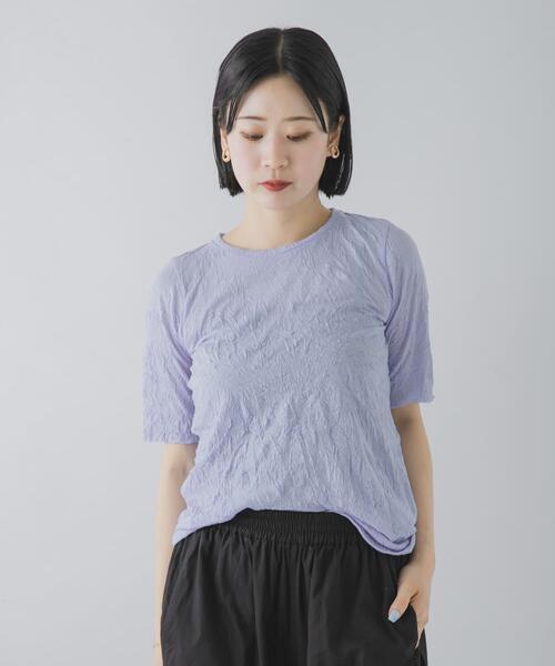 THE GOODLAND MARKET(ザグッドランドマーケット)の「MIDIUMISOLID SEE-THROUGH CREWNECK HF SLV(Tシャツ/カットソー・レディース・オフホワイト/ブラック/ラベンダー・FREE)」の4枚目の写真