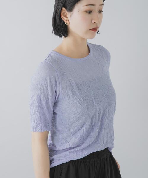 THE GOODLAND MARKET(ザグッドランドマーケット)の「MIDIUMISOLID SEE-THROUGH CREWNECK HF SLV(Tシャツ/カットソー・レディース・オフホワイト/ブラック/ラベンダー・FREE)」の6枚目の写真