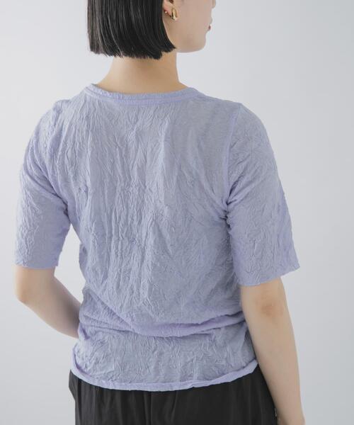 THE GOODLAND MARKET(ザグッドランドマーケット)の「MIDIUMISOLID SEE-THROUGH CREWNECK HF SLV(Tシャツ/カットソー・レディース・オフホワイト/ブラック/ラベンダー・FREE)」の7枚目の写真