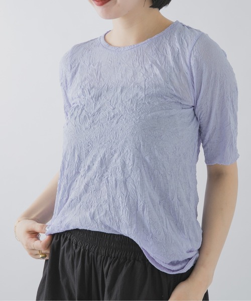 THE GOODLAND MARKET(ザグッドランドマーケット)の「MIDIUMISOLID SEE-THROUGH CREWNECK HF SLV(Tシャツ/カットソー・レディース・オフホワイト/ブラック/ラベンダー・FREE)」の1枚目の写真