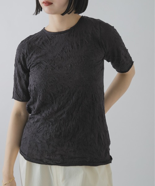 THE GOODLAND MARKET(ザグッドランドマーケット)の「MIDIUMISOLID SEE-THROUGH CREWNECK HF SLV(Tシャツ/カットソー・レディース・オフホワイト/ブラック/ラベンダー・FREE)」の3枚目の写真
