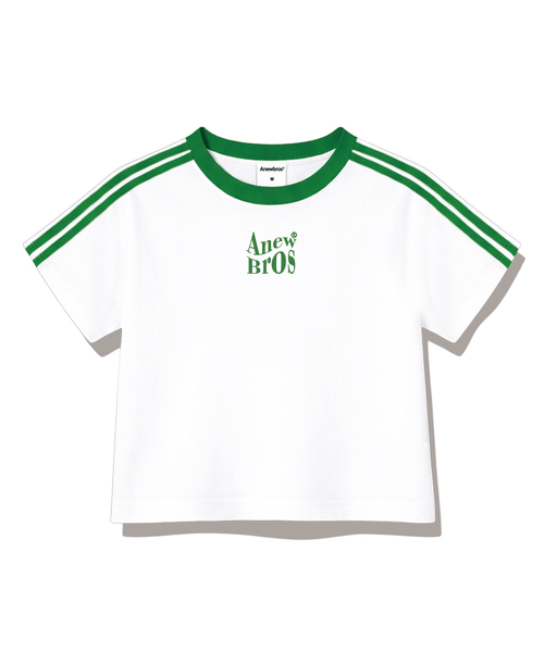 ANEWBROS（アニュブロス）の「ブロネームマーク セミクロップ トラック 半袖Tシャツ 6カラー [ANSE_6002]（Tシャツ/カットソー・レディース・スカイブルー/ネイビー/ピンク/ホワイト×ブラック/ベージュ/ホワイト×グリーン・1）」の2枚目の写真